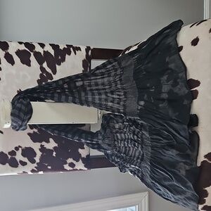 Long Sheer  Black and Grey  Stripes Polyester scarf